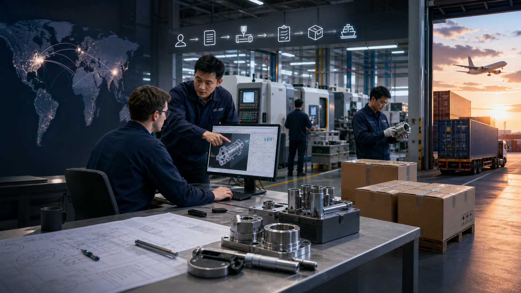 Machined metal components and manufacturing equipment